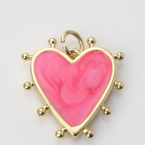 Enamel Brass Pendants, Heart, gold color plated, DIY 