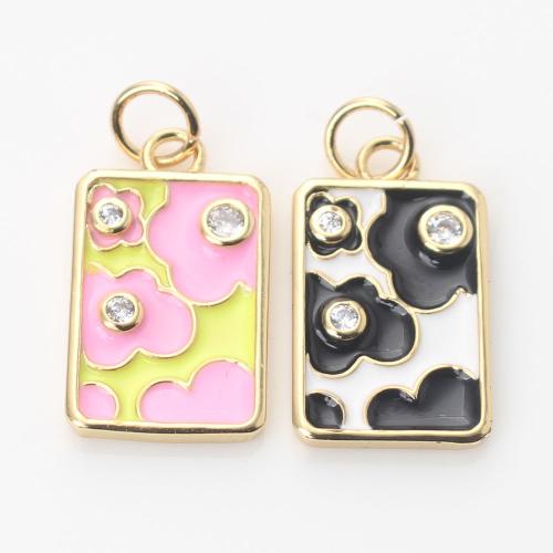 Enamel Brass Pendants, Rectangle, gold color plated, DIY & micro pave cubic zirconia [