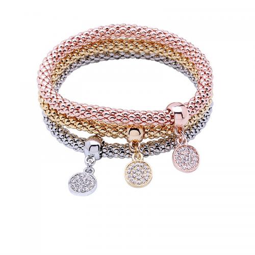 Zinc Alloy Rhinestone Bracelets, three pieces & fashion jewelry & for woman & with rhinestone, mixed colors Approx 10.02 Inch [