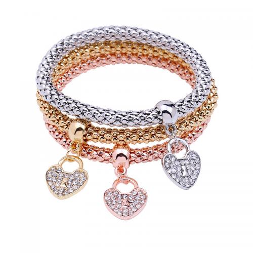 Zinc Alloy Rhinestone Bracelets, plated, three pieces & fashion jewelry & for woman & with rhinestone, mixed colors Approx 10.02 Inch [