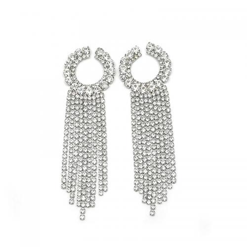 Boucle d'oreille de zinc alliage strass goutte, alliage de zinc, bijoux de mode & pour femme & avec strass, blanc Vendu par paire[