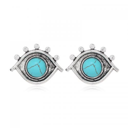 Turquoise Zinc Alloy Earring, with turquoise, Flower, fashion jewelry & for woman [