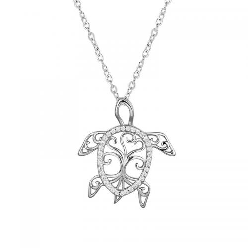 Zircon cubique Micro Pave collier en argent sterling, Argent sterling 925, tortue, Plaqué de platine, styles différents pour le choix & pavé de micro zircon & pour femme & creux, Vendu par PC