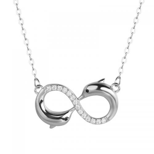 argent sterling 925 collier, avec 1.2inch chaînes de rallonge, Infini, Plaqué de platine, Chaîne transversale & pavé de micro zircon & pour femme Environ 16.5 pouce, Vendu par PC