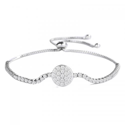 Plata de ley 925 Pulsera, Esférico, chapado en platina real, cadena de caja & micro arcilla de zirconia cúbica & para mujer, longitud:aproximado 9.8 Inch, Vendido por UD[