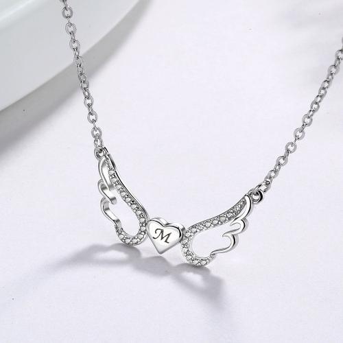 argent sterling 925 collier, avec 1.2inch chaînes de rallonge, aile d'ange, Placage, Chaîne transversale & Bijoux Fête des Mères & pavé de micro zircon & pour femme & creux, plus de couleurs à choisir Environ 16.5 pouce, Vendu par PC