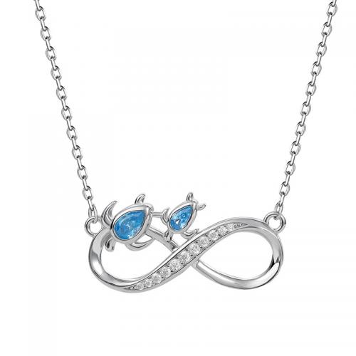 argent sterling 925 collier, avec 1.2inch chaînes de rallonge, Infini, Plaqué de platine, Chaîne transversale & pavé de micro zircon & pour femme & creux Environ 16.5 pouce, Vendu par PC