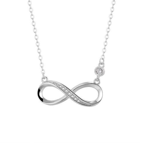 Argent sterling 925 collier, avec 1.2inch chaînes de rallonge, Infini, Plaqué de platine, pavé de micro zircon & pour femme & creux Environ 16.5 pouce, Vendu par PC