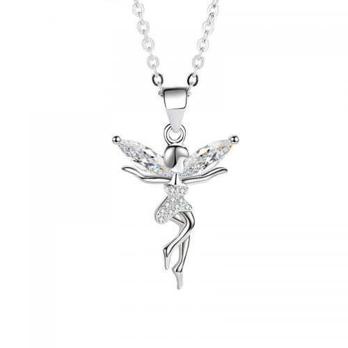 argent sterling 925 collier, Dancing Girl, Plaqué de platine, pavé de micro zircon & pour femme Environ 16.5 pouce, Vendu par PC