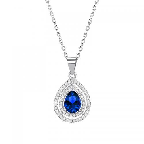 Cubic Zirconia Micro Pave Sterling Silver Pendant, 925 Sterling Silver, Teardrop, platinum plated & micro pave cubic zirconia & for woman [