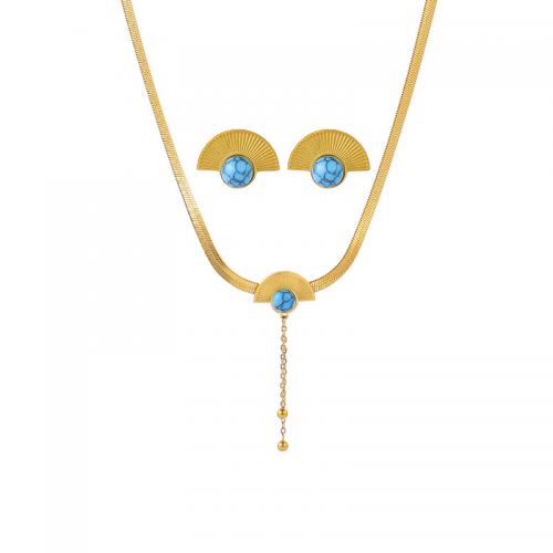 Titanio conjunto de joyas de acero, Partículas de acero, con turquesa, con 5cm extender cadena, Joyería & para mujer, más colores para la opción, longitud:aproximado 40 cm, Vendido por UD