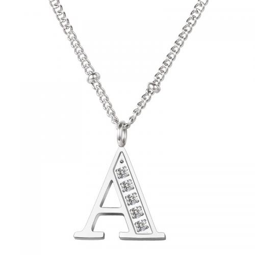 Collier de bijoux de titane, Acier titane, avec zircon cubique, avec 5cm chaînes de rallonge, Lettre d’alphabet, bijoux de mode & lettres sont de A à Z & pour femme, plus de couleurs à choisir, protéger l'environnement, sans nickel, plomb et cadmium Environ 45 cm, Vendu par PC