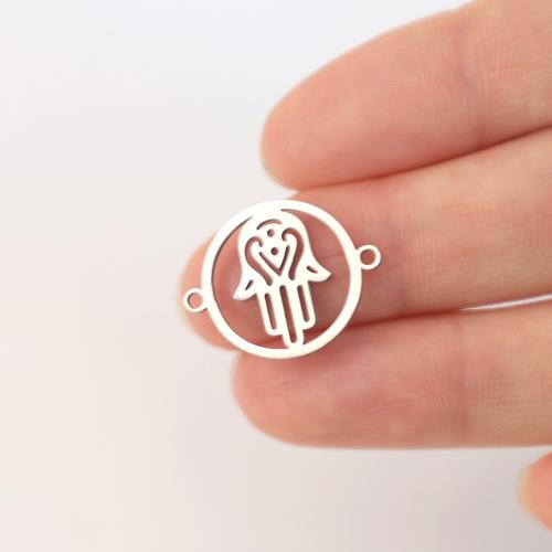 Stainless Steel Charm Connector, 304 Stainless Steel, Flat Round, polished, fashion jewelry & DIY & 1/1 loop & hollow, original color 