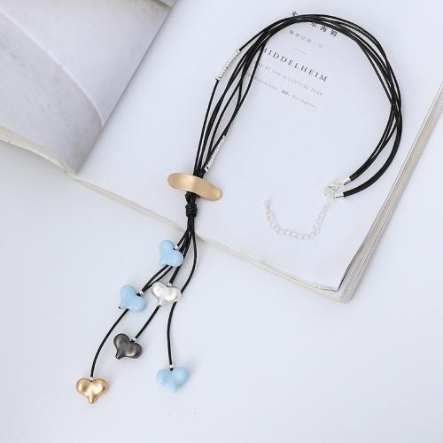 Chaîne en alliage de zinc de fer Collier Pull, avec Pierre naturelle & corde de cire, coeur, bijoux de mode & pour femme Environ 80 cm, Vendu par PC