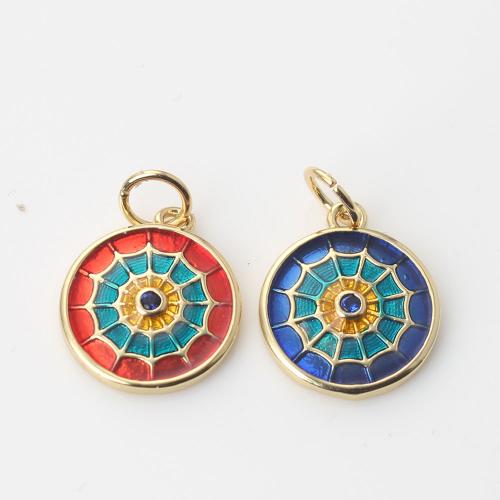 Enamel Brass Pendants, Round, gold color plated, for woman 