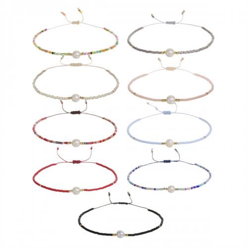 Pulseras de la perla de cuentas de semilla, Semilla de cristal japonesa Bead, con Hilo de algodón & Perlas cultivadas de agua dulce, hecho a mano, Joyería & para mujer, más colores para la opción, longitud:aproximado 18-23 cm, Vendido por UD