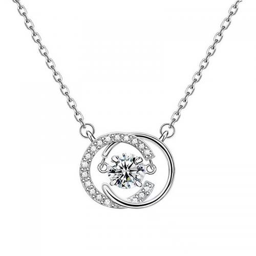 Zircon cubique Micro Pave collier en argent sterling, argent sterling 925, avec 5CM chaînes de rallonge, Placage, pavé de micro zircon & pour femme, couleur platine Environ 40 cm, Vendu par PC