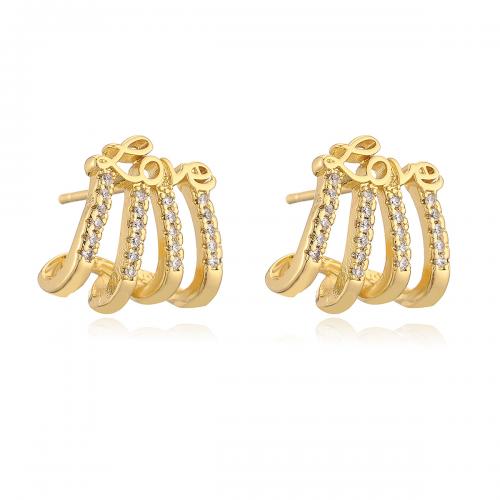 Cubic Zirconia Micro Pave Brass Earring, plated & micro pave cubic zirconia & for woman, golden 