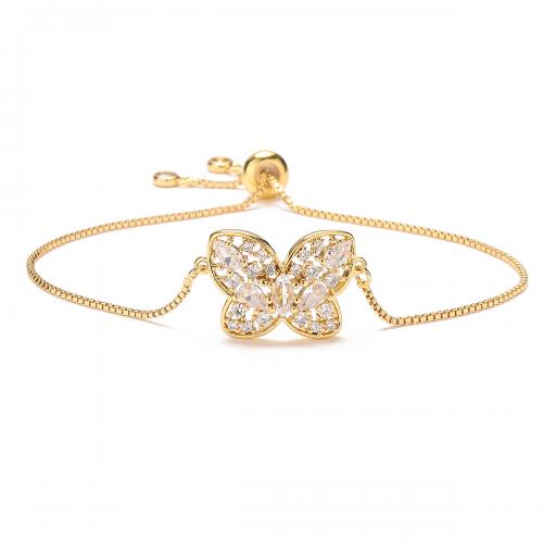 Cubic Zirconia Micro Pave Brass Bracelet, plated & micro pave cubic zirconia & for woman, golden Approx 17-22 cm [