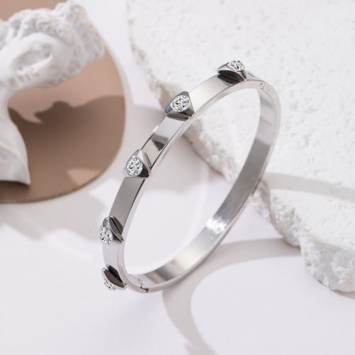 Stainless Steel Bangle, 304 Stainless Steel, polished & for woman & with rhinestone, silver color [