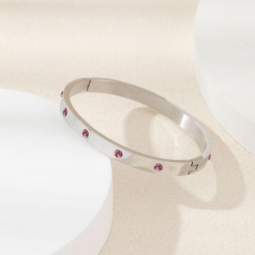 Stainless Steel Bangle, 304 Stainless Steel, plated, for woman & with rhinestone [