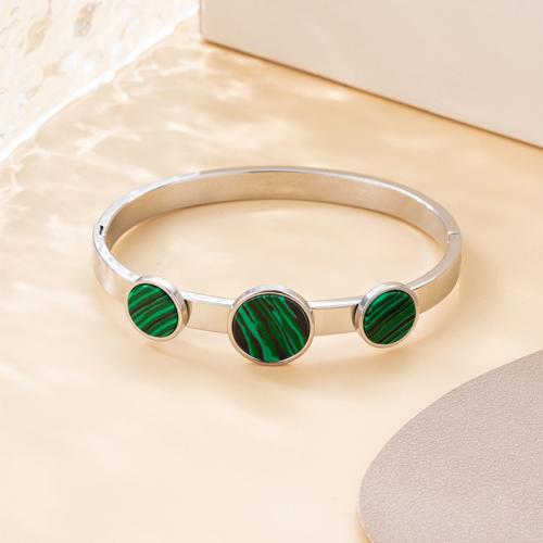 Stainless Steel Bangle, 304 Stainless Steel, with turquoise, plated, for woman, green [