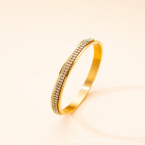 Stainless Steel Bangle, Titanium Steel, for woman & with rhinestone, golden [