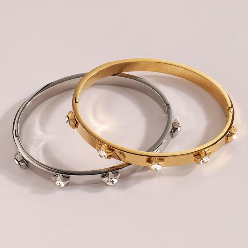 Stainless Steel Bangle, 304 Stainless Steel, plated, for woman & with rhinestone [