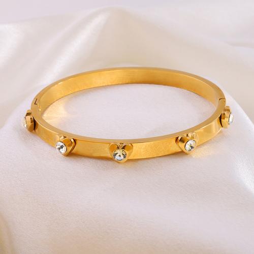 Stainless Steel Bangle, 304 Stainless Steel, plated, for woman & with rhinestone, golden [