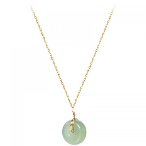 Argent sterling 925 collier, avec Hetian Jade, Placage de couleur d'or, chaîne ovale & pour femme Environ 16.9 pouce, Vendu par PC