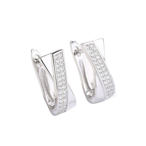 Plata de ley 925 Pendientes de palanca posterior, Patrón Geométrico, chapado en platina real, micro arcilla de zirconia cúbica & para mujer, 15.7x6.3mm, Vendido por Par[