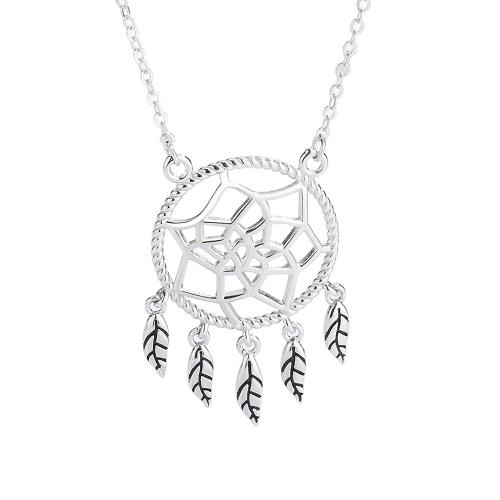 Argent sterling 925 collier, avec 1.2inch chaînes de rallonge, Attrapeur de rêves, Plaqué de platine, Chaîne transversale & pour femme & creux Environ 16.5 pouce, Vendu par PC