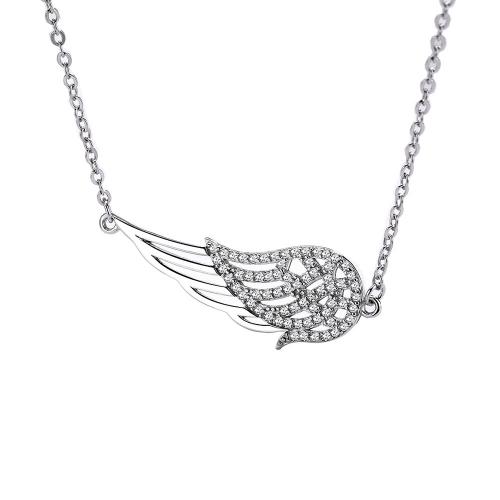 Argent sterling 925 collier, avec 1.2inch chaînes de rallonge, aile d'ange, Plaqué de platine, pavé de micro zircon & pour femme Environ 16.5 pouce, Vendu par PC