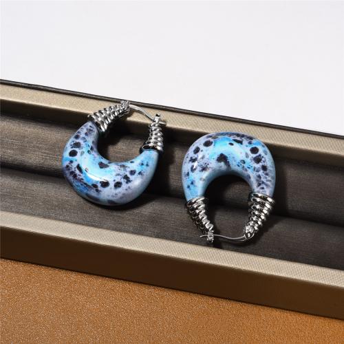 Boucle d'oreille dormeuses résine, laiton, avec résine, Plaqué de platine, bijoux de mode & pour femme Vendu par paire[