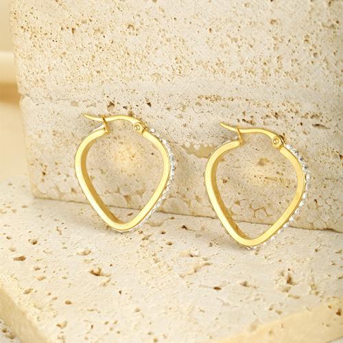 Stainless Steel Leverback Earring, 304 Stainless Steel, 18K gold plated, fashion jewelry & for woman & with rhinestone, golden 