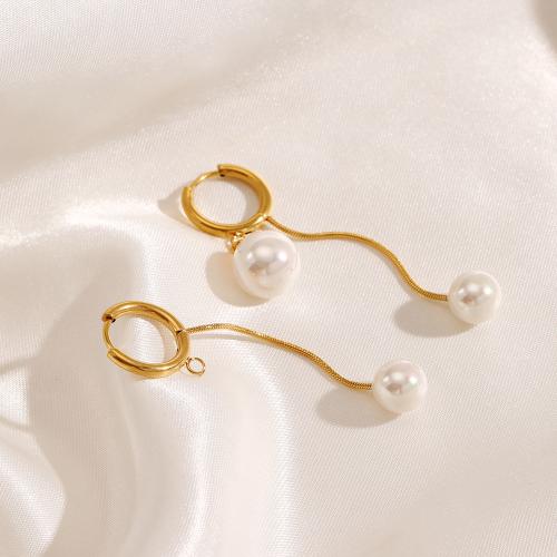 Stainless Steel Drop Earring, 304 Stainless Steel, with Plastic Pearl, 18K gold plated, fashion jewelry & for woman, golden 