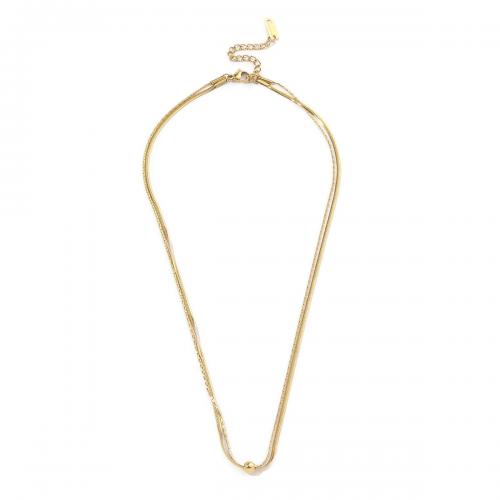 Collier de bijoux de titane, Acier titane, Rond, Placage ionique sous vide, Double couche & bijoux de mode & pour femme, doré Environ 41-47.5 cm, Vendu par PC