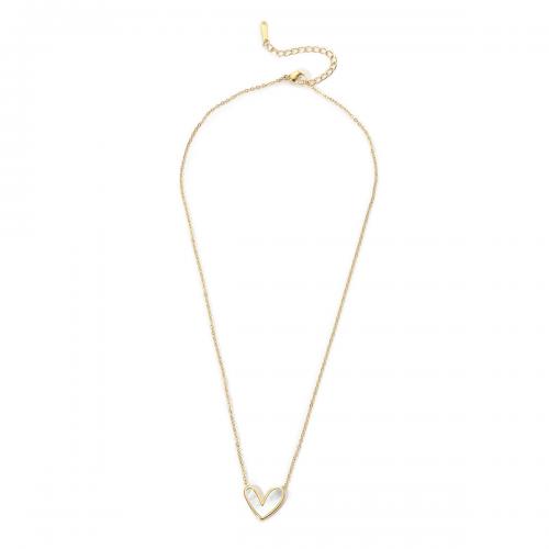 Collier de bijoux de titane, Acier titane, avec coquille, coeur, Placage ionique sous vide, bijoux de mode & pour femme, blanc Environ 42-48 cm, Vendu par PC