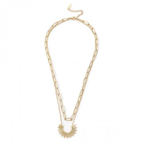 Collier de bijoux de titane, Acier titane, Placage ionique sous vide, Double couche & bijoux de mode & pour femme, doré Environ 41-47 cm, Vendu par PC