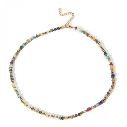 Collier de bijoux de titane, Acier titane, avec pierre gemme, Placage ionique sous vide, bijoux de mode & pour femme, couleurs mélangées Environ 40.5-45.5 cm, Vendu par PC