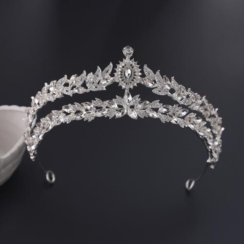 Tiaras nupciales, aleación de zinc, Joyería & para mujer & con diamantes de imitación, plateado, diameter 140mm, height 70mm, arc length 280-300mm, Vendido por UD