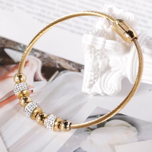 Europeo pulseras de acero inoxidable, acero inoxidable 304, Recubrimiento iónico al vacío, Joyería & para mujer & con diamantes de imitación, más colores para la opción, longitud:17 cm, Vendido por UD