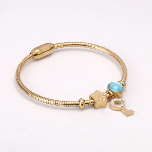 Europeo pulseras de acero inoxidable, acero inoxidable 304, Llave, Recubrimiento iónico al vacío, Joyería & para mujer & con diamantes de imitación, más colores para la opción, longitud:aproximado 17 cm, Vendido por UD