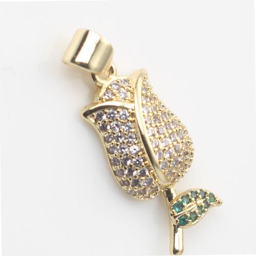 Cubic Zirconia Micro Pave Brass Pendant, Flower, gold color plated, DIY & micro pave cubic zirconia [