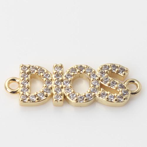 Cubic Zirconia Micro Pave Brass Connector, Alphabet Letter, gold color plated, DIY & micro pave cubic zirconia & 1/1 loop [