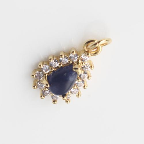 Cubique Pendentif en laiton zircon pavent, avec Chips de pierres précieuses, larme, Placage de couleur d'or, DIY & pavé de micro zircon, bleu Vendu par PC[