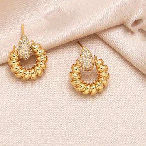 Cubic Zirconia Micro Pave Brass Earring, plated, fashion jewelry & micro pave cubic zirconia, golden 