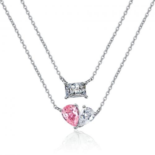 Brass Cubic Zirconia Necklace, plated, 2 pieces & fashion jewelry & micro pave cubic zirconia & for woman Approx 41-50 cm [