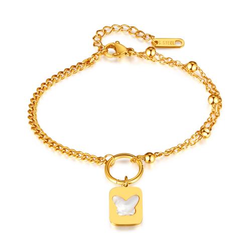 Stainless Steel Charm Bracelet, 316 Stainless Steel, with White Shell, with 4CM extender chain, plated, for woman Approx 16 cm [