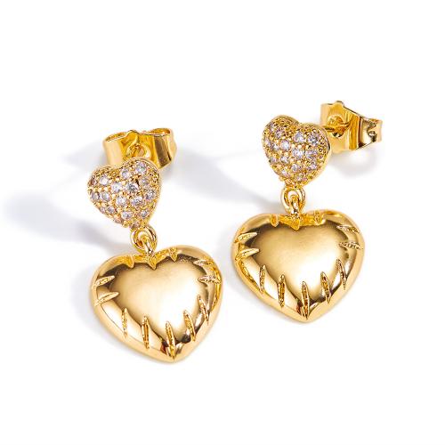 Cubic Zirconia Micro Pave Brass Earring, Heart, plated, micro pave cubic zirconia & for woman, golden 